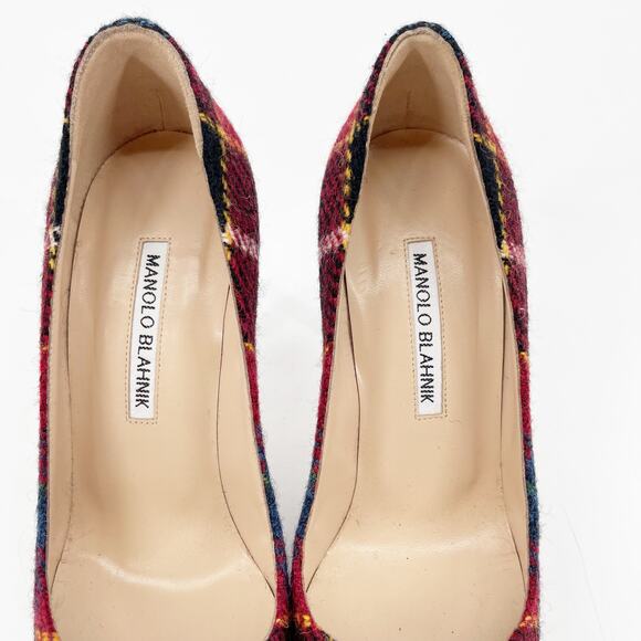 Manolo Blahnik Multicolor Check Tartan Wool BB Pointed Toe Stiletto Pumps IT 37 - Picture 8 of 12